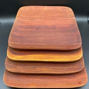 Teak plates x4 .  Natural oiled finish, handcrafted, 8" square. MCM Tiki style!